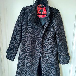 Desigual Zebra Print Coat, Black, Size 40 (L)